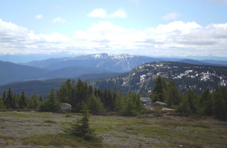 Looking to the west at Sheep Rock and Apex ski trails from peak, Brent Mtn 2010-07.